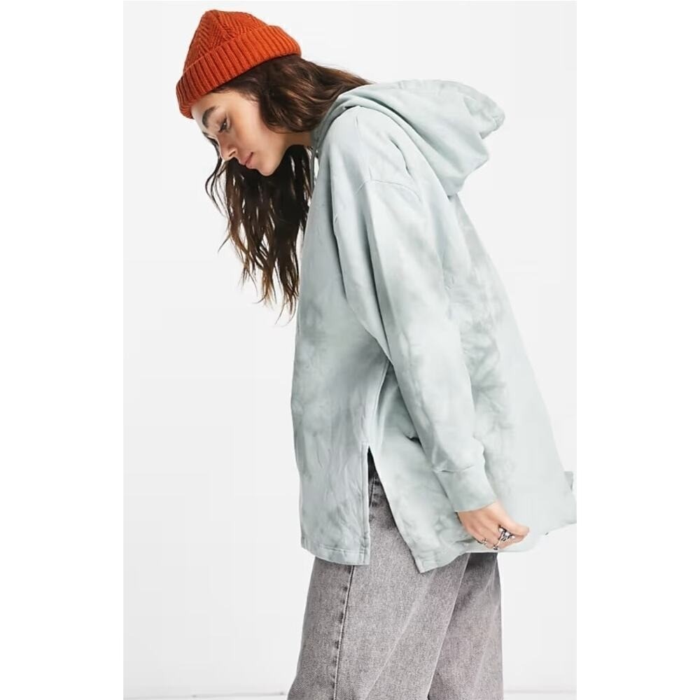 TOPSHOP Hoodie XS Green Tie Dye Oversized Sweatshirt Womens Fleece Y2K‎ Boho